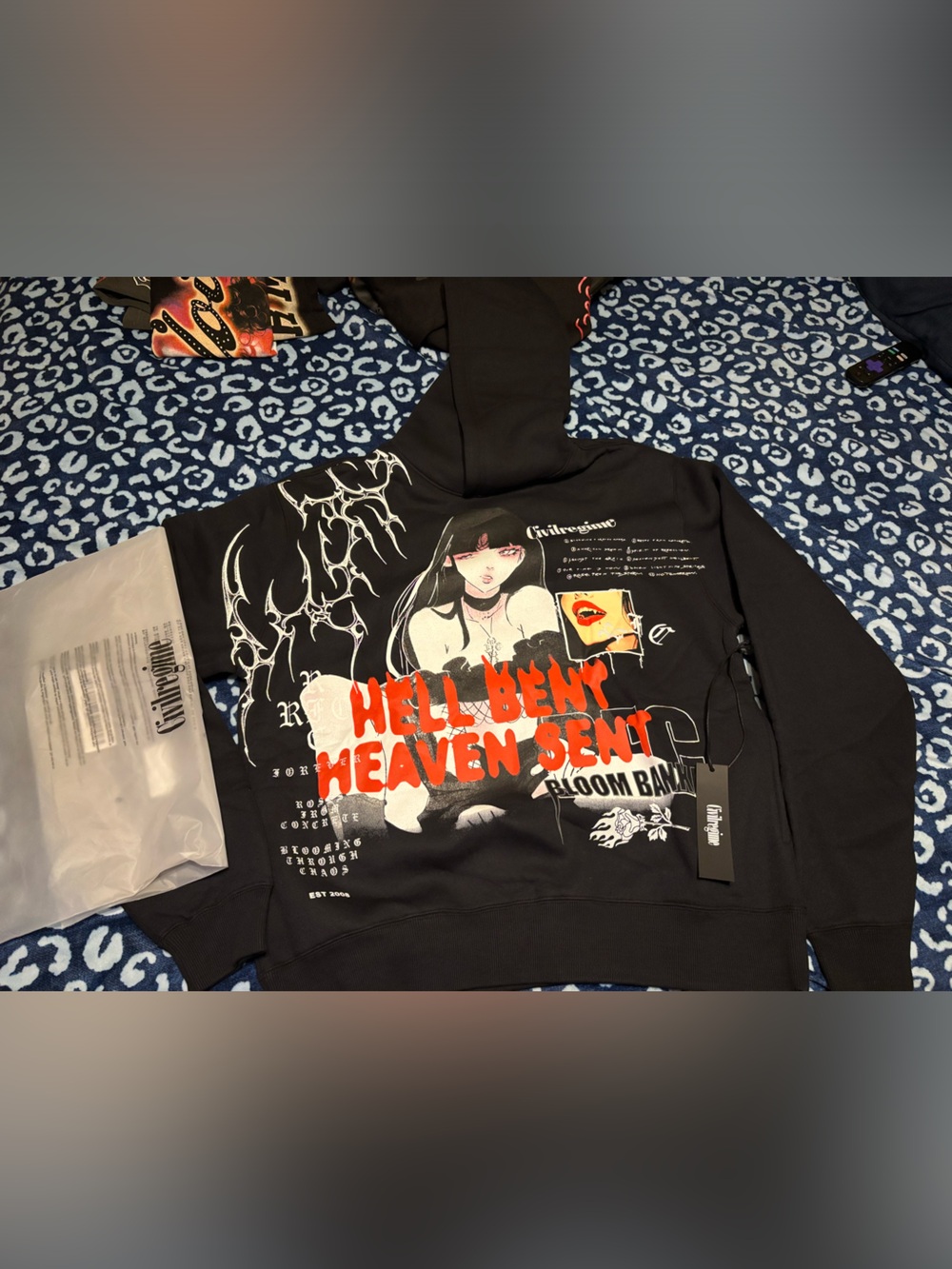 Men's Civil regime Black Graphic Hoodie with Red 'Hell Bent Heaven Sent' Print